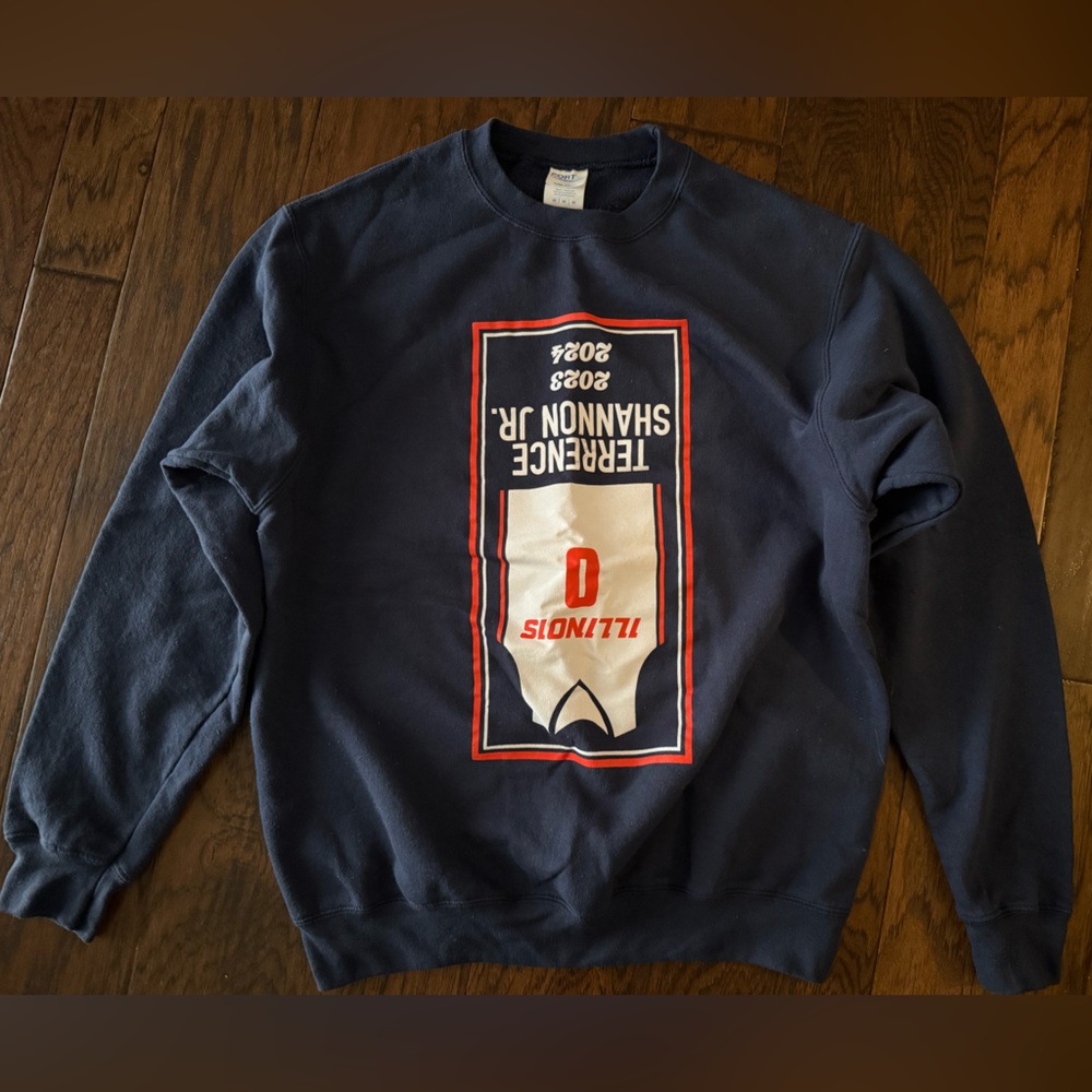 Fighting Illini Navy Upside Down Terrence Shannon Jr. Crewneck Sweatshirt Medium